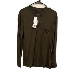 Lexiart Men's Dark Green Long Sleeve Henley With Pocket M NWT!